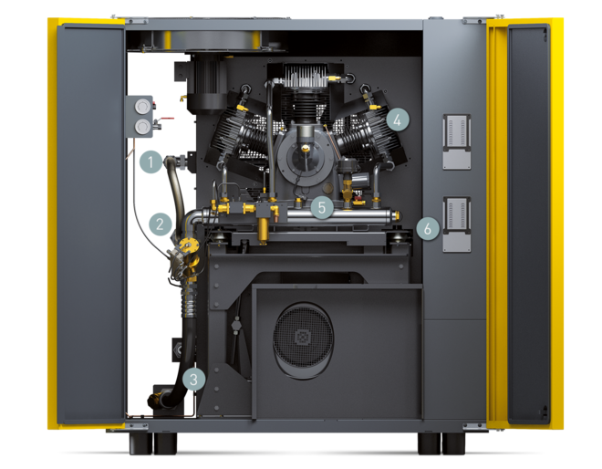 Sērijas DN C kompaktās spiediena paaugstinātāja iekārtas komponentes (priekšpuse)